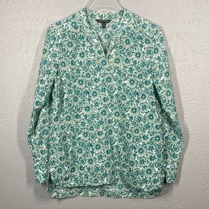 Banana Republic Green Floral Print Long Sleeve V-neck Blouse Top Women's…